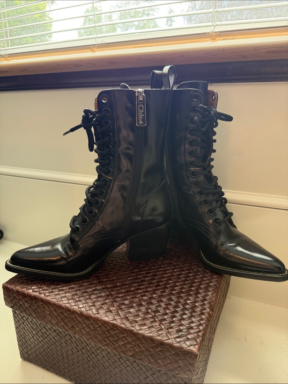 Chloe Black Lace-Up Mid-Calf Leather Boots - Picture 7 of 7